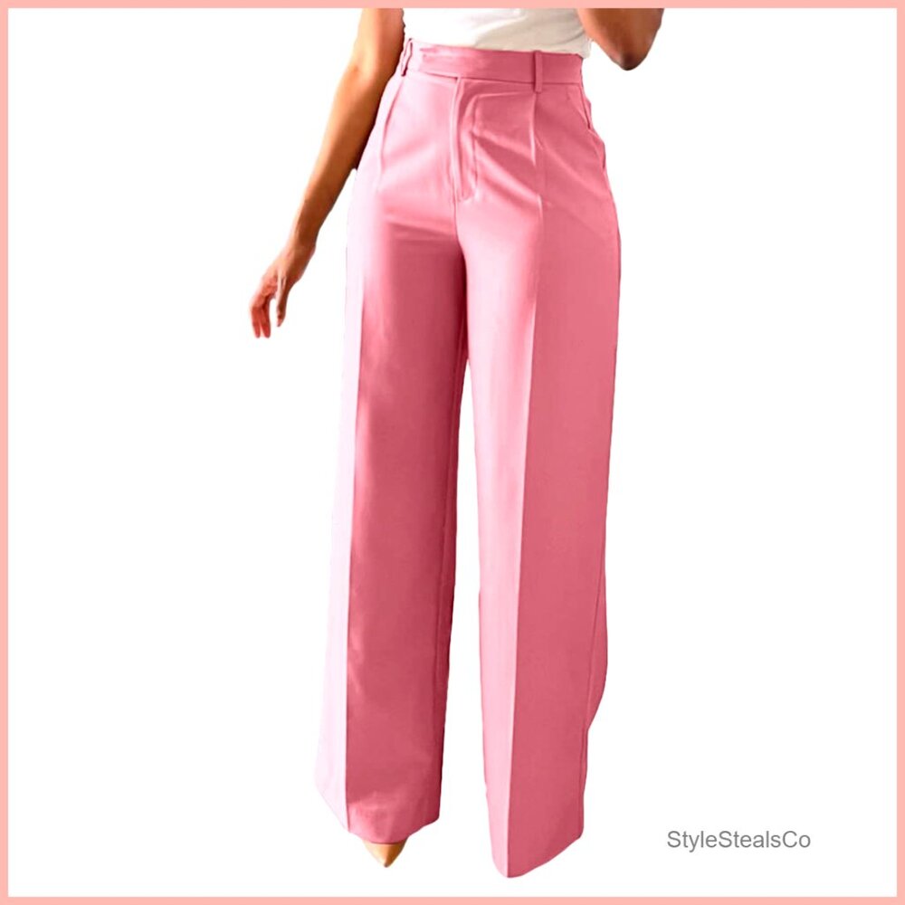 High Waisted Wide Leg Dress Pants Straight Leg Office Work Trousers